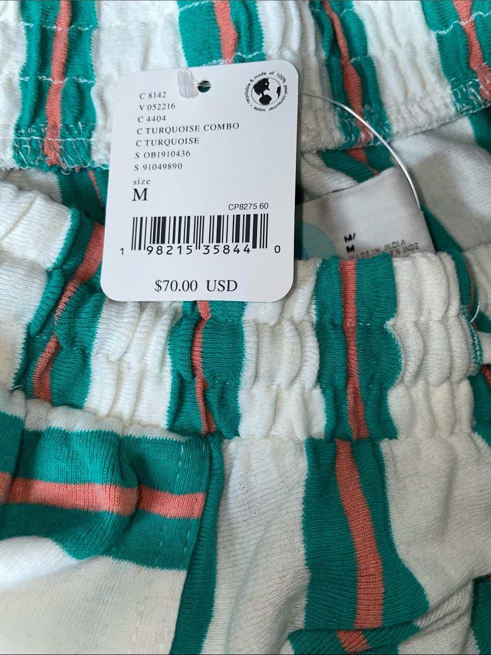 NWT Free People Teal, Rust & White Striped Wide-Leg Pants. Size Medium. - Picture 5 of 5